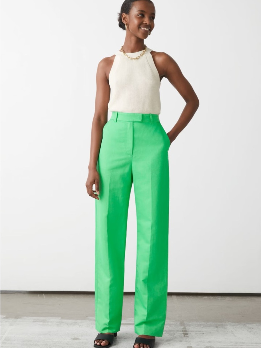 & Other Stories High-Rise Wide-Leg Pants in Bright Green